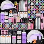 Acrylic Nail Kit with Drill and Lamp: 3 Colors 30G Acrylic Powder Nail Set - 36 Colored Glitter Powder Nail Art Tools Extension Kits Full Set for Beginners