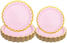 Xiangqu 60 Pcs Pink Scalloped Paper Plates, 7 Inch 9 Inch Disposable Party Paper Plates Pink Paper Plates with Gold Foil Edge for Dessert Cake Wedding Baby Shower Birthday