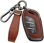 HIBEYO Key Case Cover for MG 4 EV MG EHS EZS EV GT HS ZS ZX MG4 MG5 MG6 for Roewe RX3 RX5 RX8 ERX5 I6 I5 Accessories with Keychains Alloy PU Leather Material Key Fob Cover-Black Brown