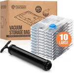 ClearSpace Vacuum Storage Bags, Space Saver Bags – 10 Large Vacuum Seal Bags for Clothing, Blanket Storage, Clothes Storage – Vacuum Sealer Bags, Storage Bags or Travel Bags, Hand Pump Included