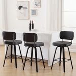 Bekrvio Swivel Bar Height Stools Set of 3, Upholstered Faux Leather Barstools with Back, 29" Seat Height Tall Bar Stools for Kitchen Counter, Black Wood Frame, Black