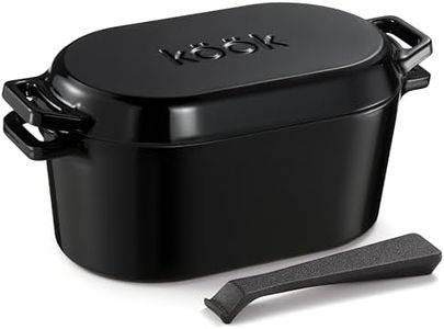 KooK Dutch Oven, Oven for Sourdough Bread Baking, with Lid, Dual Handles, Enameled Cast Iron, includes Lid Lever, Great for Baking Bread, Cooking and Roasting, Dishwasher Safe, 3.4 Qt, Black