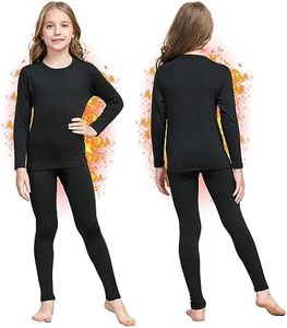 HEROBIKER Girls Thermal Underwear Set Ultra Soft Fleece Lined Kids Long Johns Top Bottom Thermals Kids Base Layer Winter Warm Black