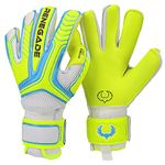 Renegade GK Vulcan Surge Goalie Gloves with Pro Finger Savers | 3.5+3mm Hyper Grip & 4mm Duratek | Neon Yellow & Blue Soccer Goalkeeper Gloves (Size 8, Youth-Adult, Roll-Neg Hybrid Cut, Level 3)