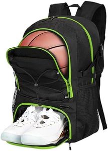 Goloni 30L Sports Backpack with Ball Compartment & Ventilated Shoe Pocket, Waterproof Lightweight Basketball Soccer Volleyball Bag for Youth Boys Girls Men Women,Black Green