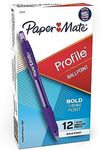 Paper Mate Profile Retractable Ballpoint Pens, Bold (1.4mm), Purple, 12 Count