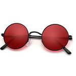 KALIYADI Round Polarized Sunglasses for Men Women Retro Metal Hippie Circle Style Sun Glasses UV Protection, A09-black Frame Red Lens, Small