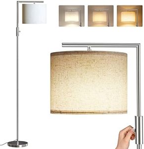 SUNMORY Lámpara de Pie Níquel, con Temperatura de Tres Colores 9W LED Bombilla, con Portalámparas E27, Lámpara Moderna para Salón, Dormitorio, Estudio