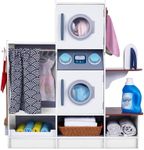 Lil' Jumbl Kids Washer and Dryer Playset, Wooden Children's Pretend Laundry Set, Includes Broom, Dustpan, Iron, Hangers & Basket, Realistic Laundry Room for Kids - White