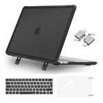 MOSISO Compatible with MacBook Pro 13 inch Case M2 M1 2024-2016 A2338 A2251 A2289 A2159 A1989 A1708 A1706, Heavy Duty Plastic Hard Shell with Kickstand&Keyboard Skin&Screen Film&Type C, Black