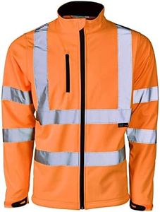 Mens Softshell Jacket Hi Vis Viz High Visibility Reflective & Plain Water Resistant Shower Proof Rain Repellent Windproof Safety Site Coat Workwear Builder Work Wear Warm Top(Orange,M)