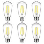 Ascher Vintage LED Edison Bulbs, 6W, Equivalent 60W, High Brightness Daylight White 4000K, ST58 Antique LED Filament Bulbs with 80+ CRI, E26 Medium Base, Non Dimmable, Clear Glass, Pack of 6