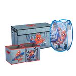 Idea Nuova Marvel Spiderman 4 Piece Collapsible Storage Solution Set with Pop Up Hamper, Collapsible Storage Trunk and 2 Collapsible Storage Cubes