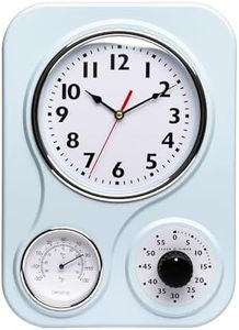Lily's Home - 9.5 Inch x 12.5 Inch - Retro Kitchen Wall Clock, Vintage Wall Clock with a Thermometer and 60-Minute Timer, Ideal for Any Kitchen, Office, or Diner (Light Blue)