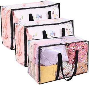 Vieshful 3 paquet Sacs de Rangement Transparents 110 L Énorme Sacs à Vêtements Avec Double Fermeture à Glissière Poignées Robustes Fourre-tout Sacs de Déménagement pour Couettes et Couvertures