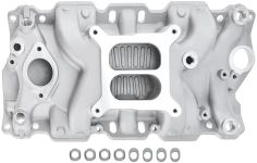 A-Premium Engine Aluminum Dual Plane Intake Manifold Compatible with Chevy 350 1955-1995 - Chevy Small Block - Idle-5500 RPM - 4-Barrel Square Bore