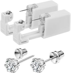 SugarTang Ear Piercing Kit | Disposable Ear Piercing Gun Kit | 316L Surgical Stainless Steel with 5mm Sparkle Cubic Zirconia | At Home Self Ear Piercer Kit with Earrings Stud ,Safe Bullet Back | 2 Pack