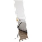 HOMCOM Full Length Mirror with Lights, 64" x 21" LED Full Body Mirror with Dimmable and 3 Colour Lighting, Wall Mounted, Leaning or Freestanding Floor Mirror for Bedroom, White