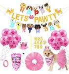 KUTKUT Dog Birthday Bandana | Tutu Skirt, Crown Hat 0-8 Figure Pet Happy Birthday Triangle Scarf | Let's Pawty Banner and 10 Pieces 10 Inch Paw Print Balloons for Pet (Pink).…