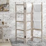 MyGift 3 Panel Whitewashed Solid Wood Blanket Ladder and Towel Rack, Decorative Free Standing Folding Room Divider for Blankets, Quilts, Throws, Towels, Clothing