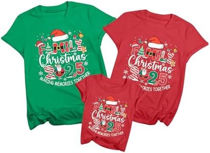 Family Christmas Shirts 2025 Xmas Matching Family T-Shirts Santa Vacation Outfit Casual Short Sleeve Tees Red