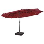 Tangkula 15FT Double-Sided Patio Umbrella with Solar Lights, Extra-Large Umbrella W/ 48 LED Lights & Auto-Charging Solar Panel, Outdoor Twin Market Umbrella W/Extra Weighted Base Stand (Burgundy)