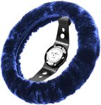 Andalus Brands Australian Sheepskin Steering Wheel Cover, Anti-Slip Universal 15 Inch Fuzzy Steering Wheel Cover Offers a Plush Velvet-Like Touch, Eco-Friendly Fluffy Steering Wheel Cover (Navy)