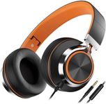 Kids Headphones, Headphones Wired with Microphone and Volume Control Folding Stereo Corded On-Ear 3.5mm Headset for Boys Girl Cellphones Tablets Chromebook Laptop Computer (Black/Orange)