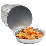 MATANA 9 inch/ 23cm Round Aluminum Pans with Lid (40 Pack) Freezer & Oven Safe Tin Foil Tray for Pie & Cake Baking, Cooking, Roasting, Reheating