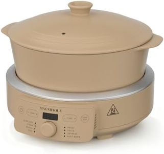 4.5 Quart Slow Cooker, 8-in-1 Casserole Programmable Round Multi-Cooker, Non-Toxic Clay pot Slow Cooker for Rice, Pasta, Steam & Proof, Oven Safe Pot to 450°F, Brown