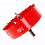 120mm Hole Saw, 4-3/4 Inch Bi-Metal Hole Saw for Recessed Lights, 32mm Cutting Depth Hole Cutter Bit with Hex Shank for Cutting Wood Boards, Soft Metal, Plastic, Drywall, Red