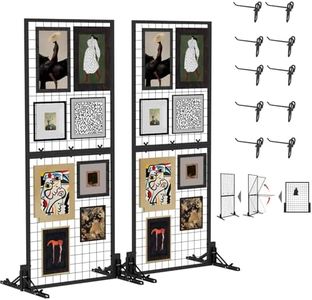 Grid Wall Display Panel Heavy-Duty Foldable, 2ft x 6ft Black Wire Wall Grid 2-Pack with 10 Hooks, Spring-Loaded Pins( Flat Base) for Retail Display Racks,Vendor Booth Display Stand, Trade Exhibits