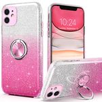 PeeTep iPhone 11 Case, Lightweight Glitter Sparkly Case with 360°Ring Holder Kickstand Magnetic Car Mount Shock-Absorbent Protective Durable Cover for iPhone 11 6.1" for Girls Women, Pink