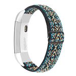 Adjustable Elastic Bands Compatible with Fitbit Alta/Alta HR, Soft Stretchy Nylon Sports Breathable Replacement Wristbands for Women Men (Blue Black Boho)