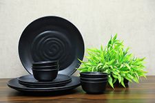 Greenland Black Spiral Melamine Dinner Set - Full Plates, Half Plates with Katoris (Matt Black Design) (Combo 40)