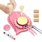 Coo11 Pottery Wheel for Kids, Dinosaur Pottery Studio, Pottery Station for Beginner, Pottery Wheel Kit with Foot Pedal, Electric Ceramic Machine Tool Set, DIY Arts and Crafts Toys for Kids - Pink