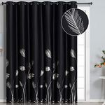 Estelar Textiler Black Blackout Curtain for Sliding Glass Door 80W x 84L Inch Thermal Insulated Silver Palm Tree Designed Curtain Drape for Patio, 6.6ft Wide x 7ft Long, 1 Panel
