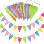 36 Flags 33 Feet Bunting Banner, Multicolor Outdoor Waterproof Triangle Flags Imitated Linen Burlap Bunting Supply for Birthday Baby Shower Wedding Garden Home Party Decorations