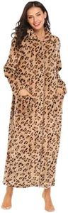 Ekouaer Women's Flannel Robe Zipper Front Robes Full Length Bathrobe Leopard,Small