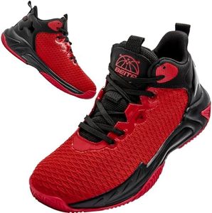 Beita Basketball Shoes for Men High Upper Sneakers Breathable Sports Shoes Anti Slip Red
