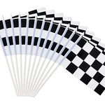 Novelty Place 12Pcs Checkered Flags Black and White Racing Stick Flags - 20x14cm - Decorations for Kids' Car theme Birthday, Race Car Party, Sport Events