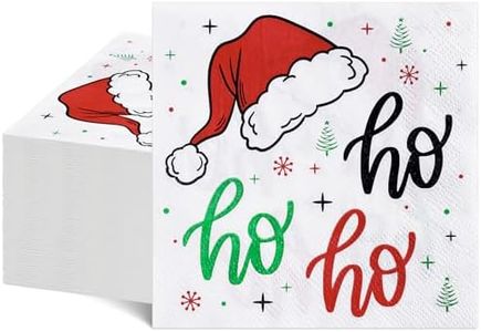 NatNarr 100 Pcs Funny Christmas Napkins, Disposable Christmas HoHoHo Cocktail Napkins Santa Holiday Paper Napkin Xmas Beverage Dessert Napkin for Winter, Holiday Dinner, 5 * 5 Inch