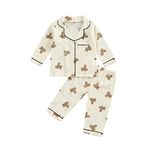 BULINGNA Kids Toddler Girl Boy Two Piece Pajamas Set Button Down Pajama Shirt Top Pants Shorts Bear Sleepwear Pjs Set, Apricot, 2-3T