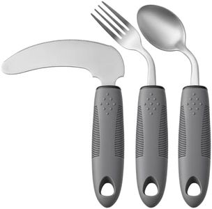 JIWYMFE Adaptive Utensils Set for Seniors, Right Handed – 2.5oz Lightweight Arthritis Silverware, Rocker Knife Fork Spoon, Non-Slip Ergonomic Handle for Parkinson’s, Weak Grip & Hand Tremors, Grey