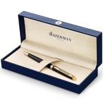 Waterman Hémisphère Ballpoint Pen | Gloss Black with 23k Gold Trim | Medium Point | Blue Ink | Gift Box