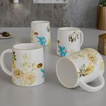 KIE Beautiful Floral Flower Coffee Mug 320ml Each Capacity, Microwave & Dishwasher Safe, Coffee Mug for Gift | Ideal for Coffee, Tea, and More Coffee Mug (Set of 4, 320ML)