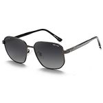 grey jack Polarized Full Rim Sunglasses for Men Women,Square and Metal Frame Eyewear for UV Protection 2390 Gun Frame Double Black Lens