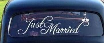 KaaHego Just Married Car Decal Window Sticker Back Window Mirror white