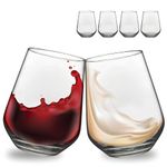 ums Stemless Wine Glasses Set of 6, 13 oz, Ideal for Cocktails, Red & White Wine and Scotch for Homes and Bars, Tumblers for Juice, Water Glasses, European Made 100% Lead-Free Strong Crystal Glasses