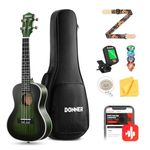 Donner Concert Ukulele Professional 23 Inch Mahogany Ukelele for Adult Beginner Kid Ukele Bundle with Online Lesson Gig Bag Aquila String Pick Tuner Strap Cloth DUC-200G Green